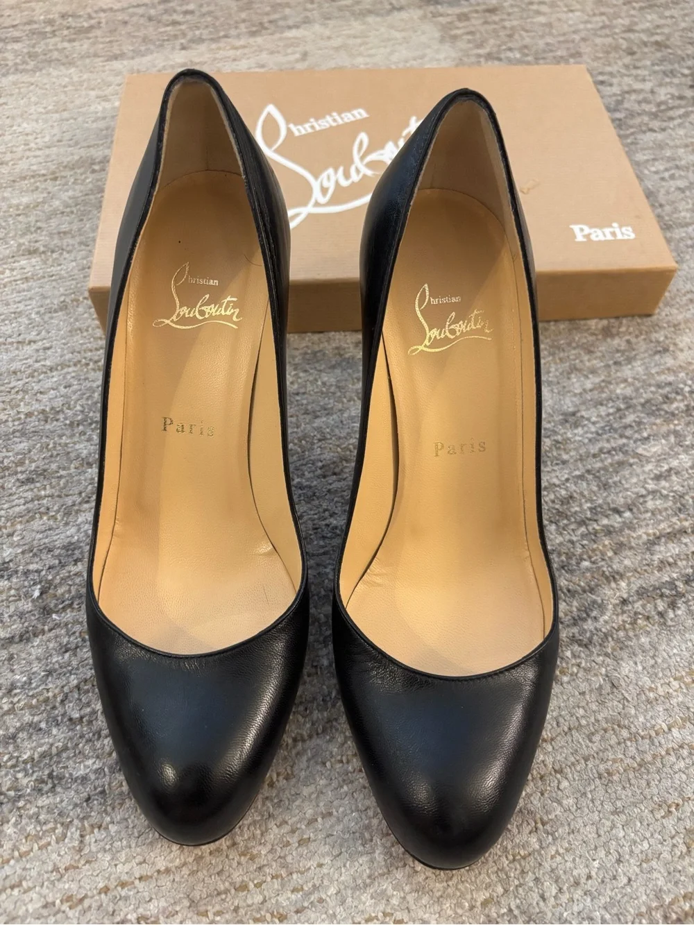 Christian Louboutin Black Leather Round-Toe Pumps with Red Soles